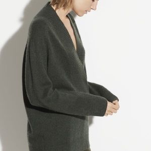 VINCE. WOOL + CASHMERE SHAWL COLLAR sweater XS- DARK GREEN